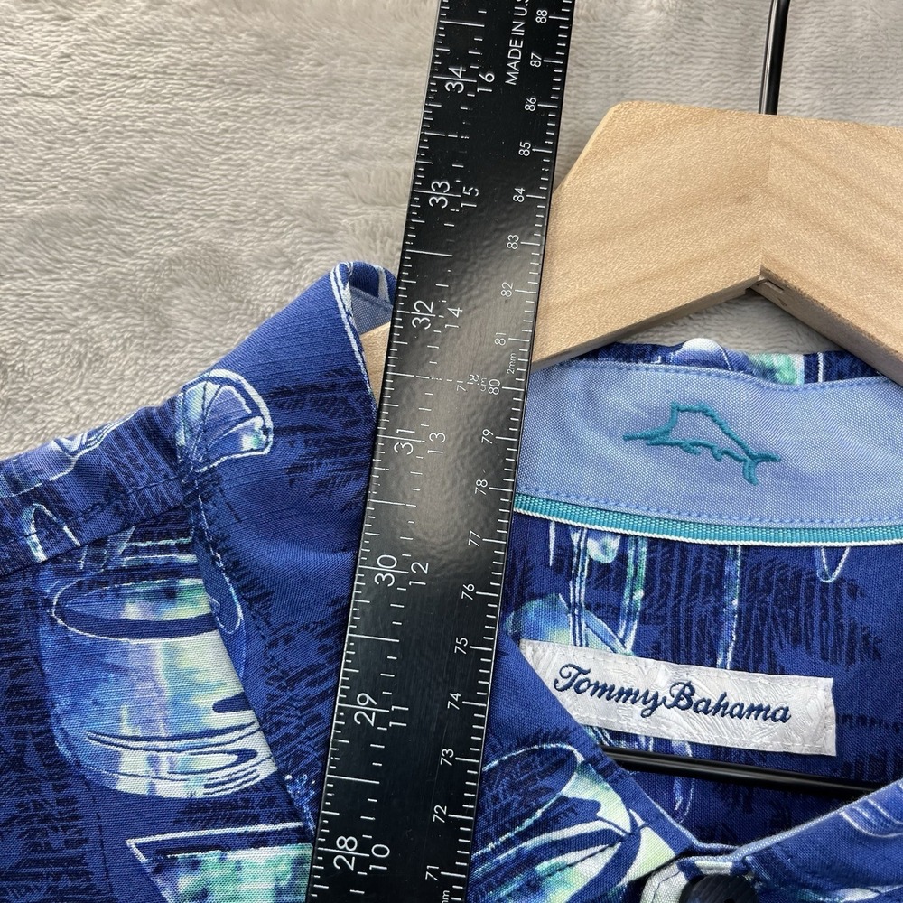 Tommy Bahama Shirt Men's XL Blue Viscose Short Sleeve Button Up Bar None - Picture 6 of 9
